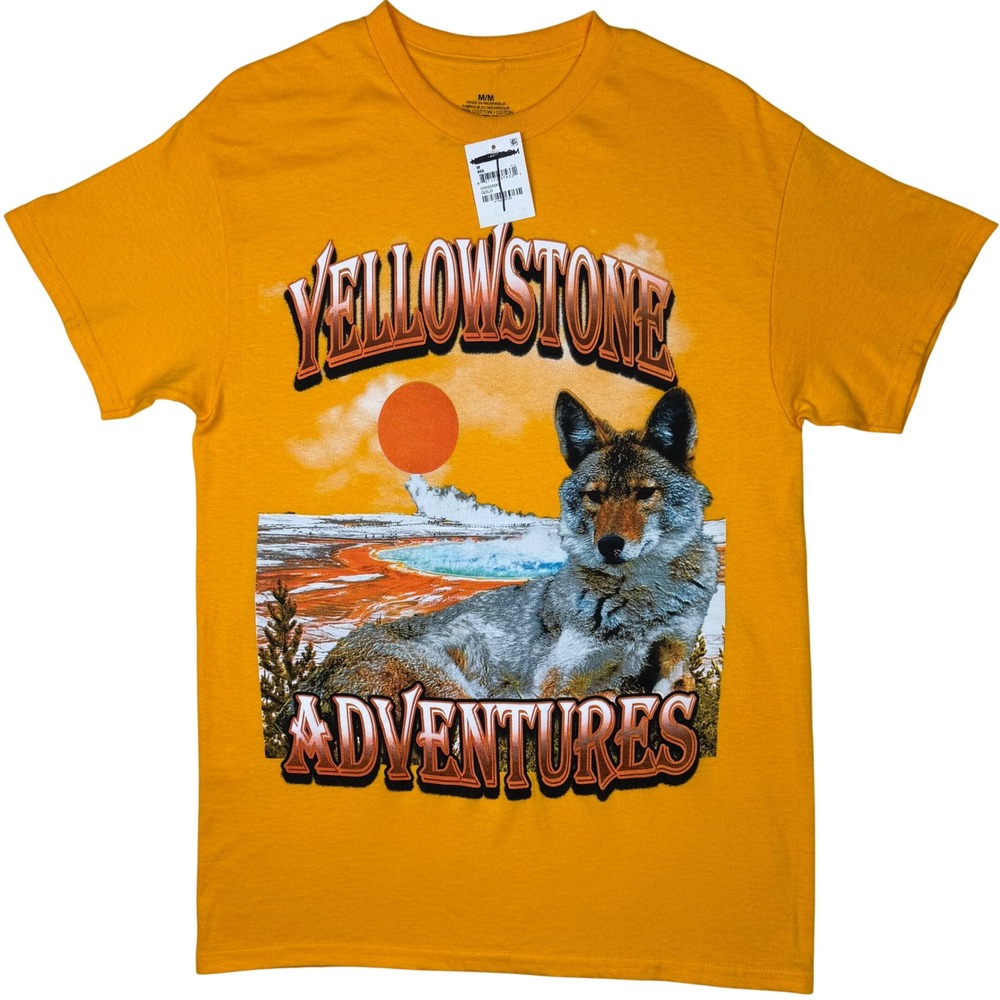 Nordstrom‎ Yellowstone Adventures Graphic T-Shirt Nature Wolf Mens Medium Gold
